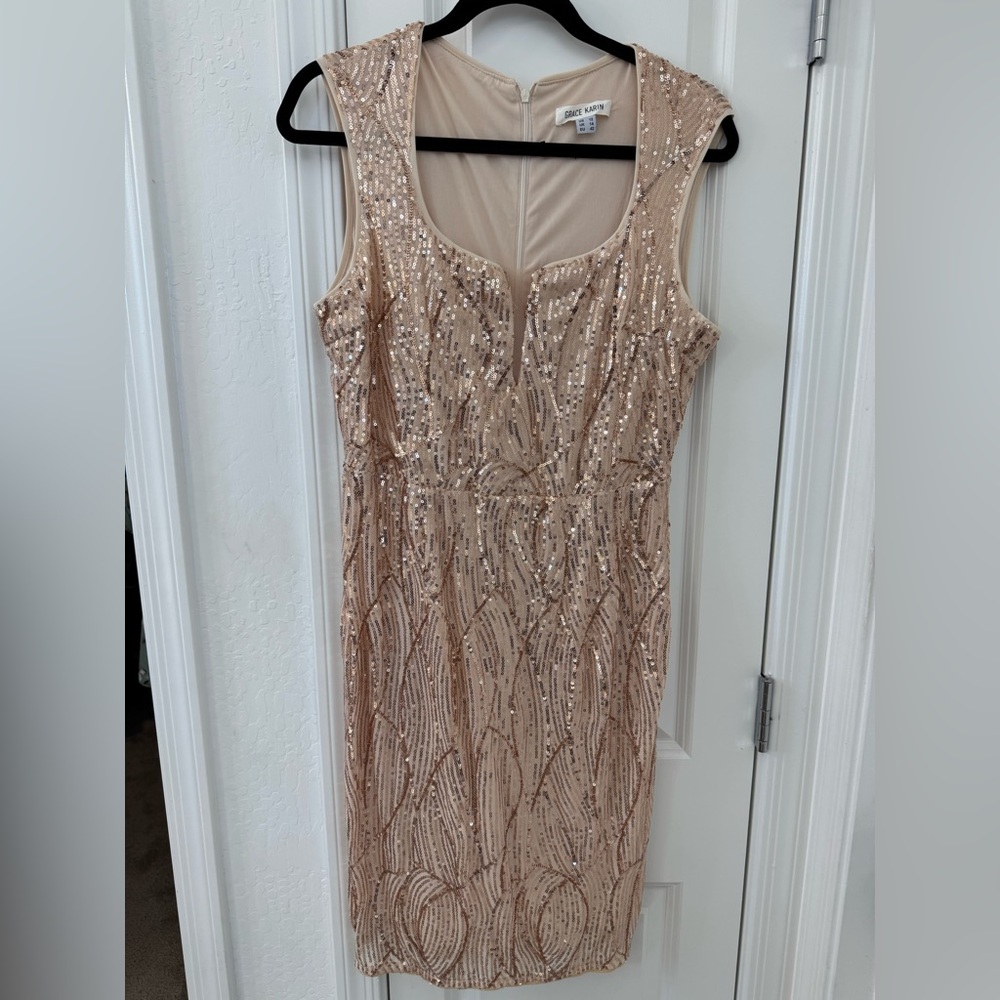 Grace Karin Sparkling Sequin Midi Dress - Champagne